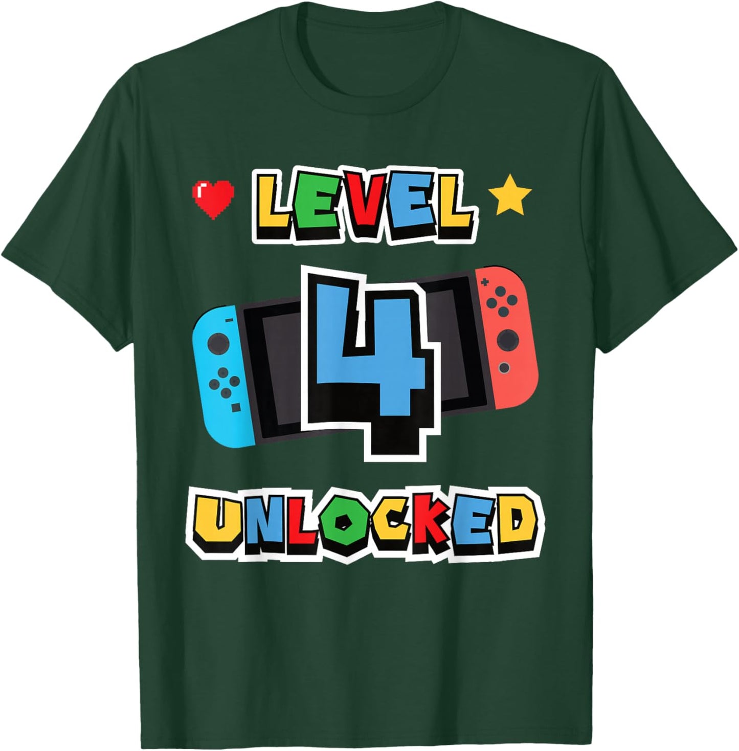Level 4 Unlocked 4th Birthday Kids Video Game 4 Years Old T-Shirt - T-Shirt | Forest