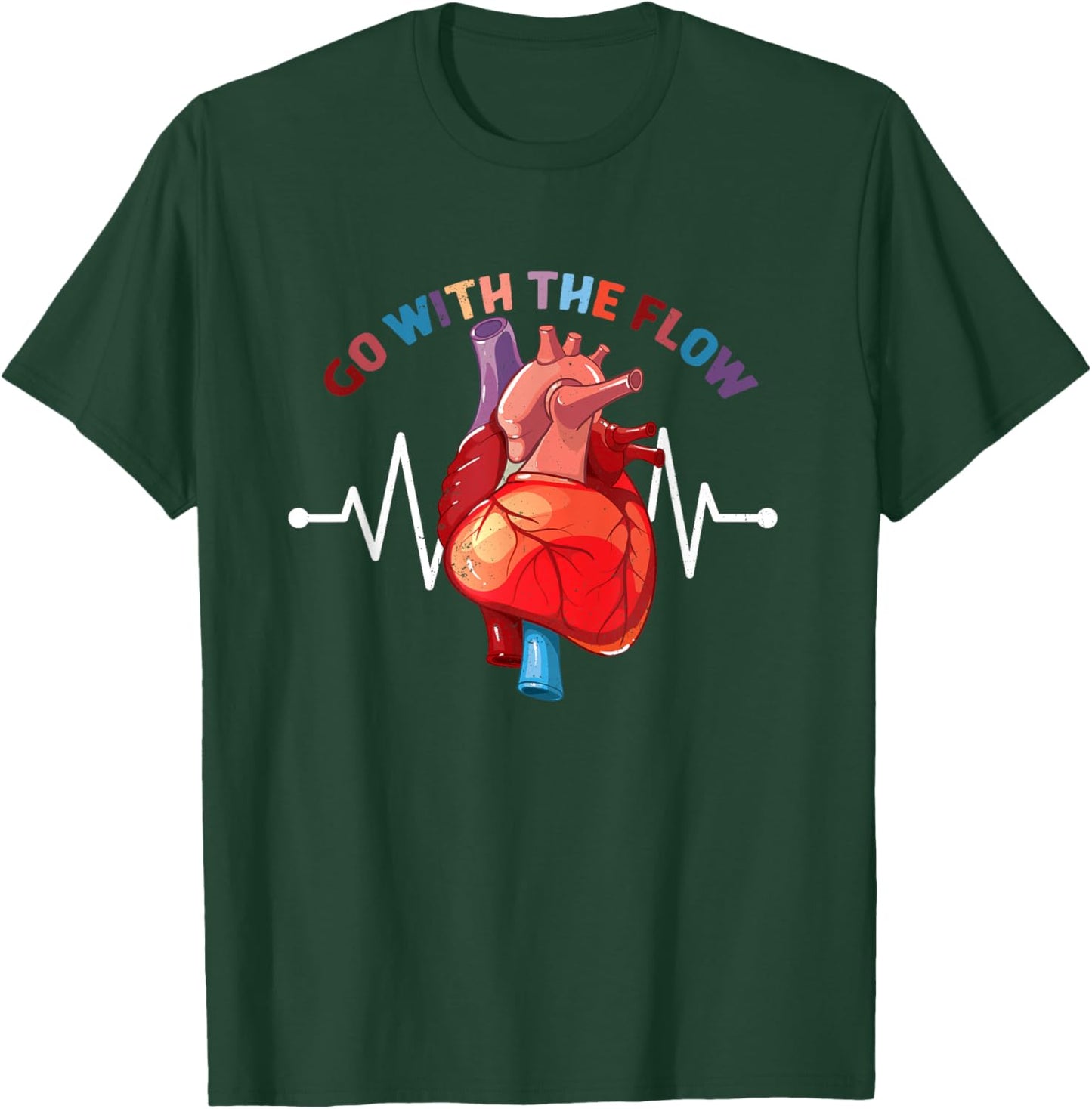 Go With The-Flow CVICU Cardiac Nurse Anatomy Cardiology T-Shirt - T-Shirt | Forest