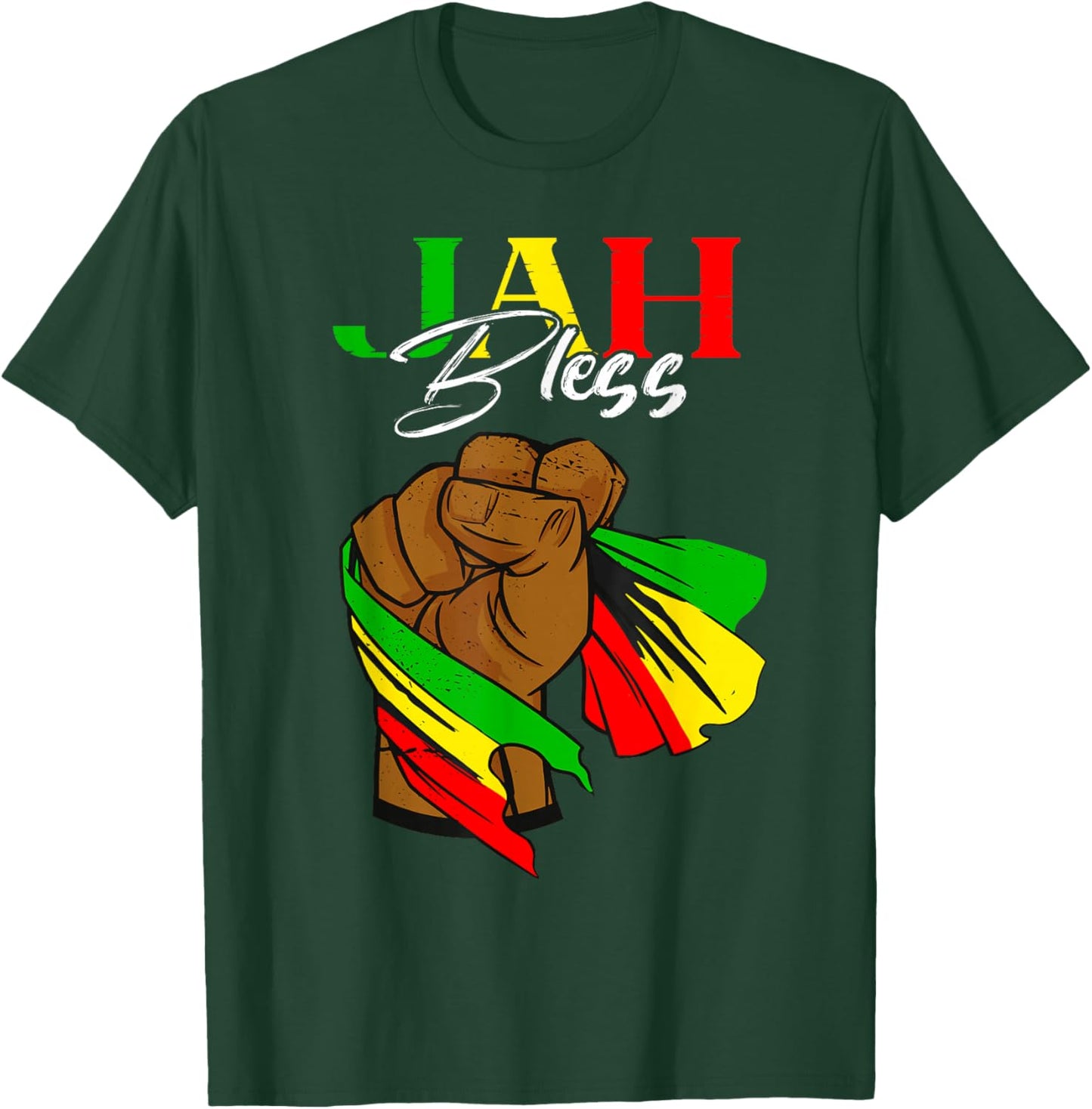Reggae Flag Handfist Reggae Lover Jah Bless Rasta Reggae T-Shirt - T-Shirt | Forest