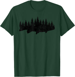 Steelhead Fishing - Forest Treeline Trout Fisherman T-Shirt - T-Shirt | Forest