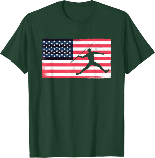 Thrower American Flag Track And Field USA Throwing Javelin T-Shirt - T-Shirt | Forest