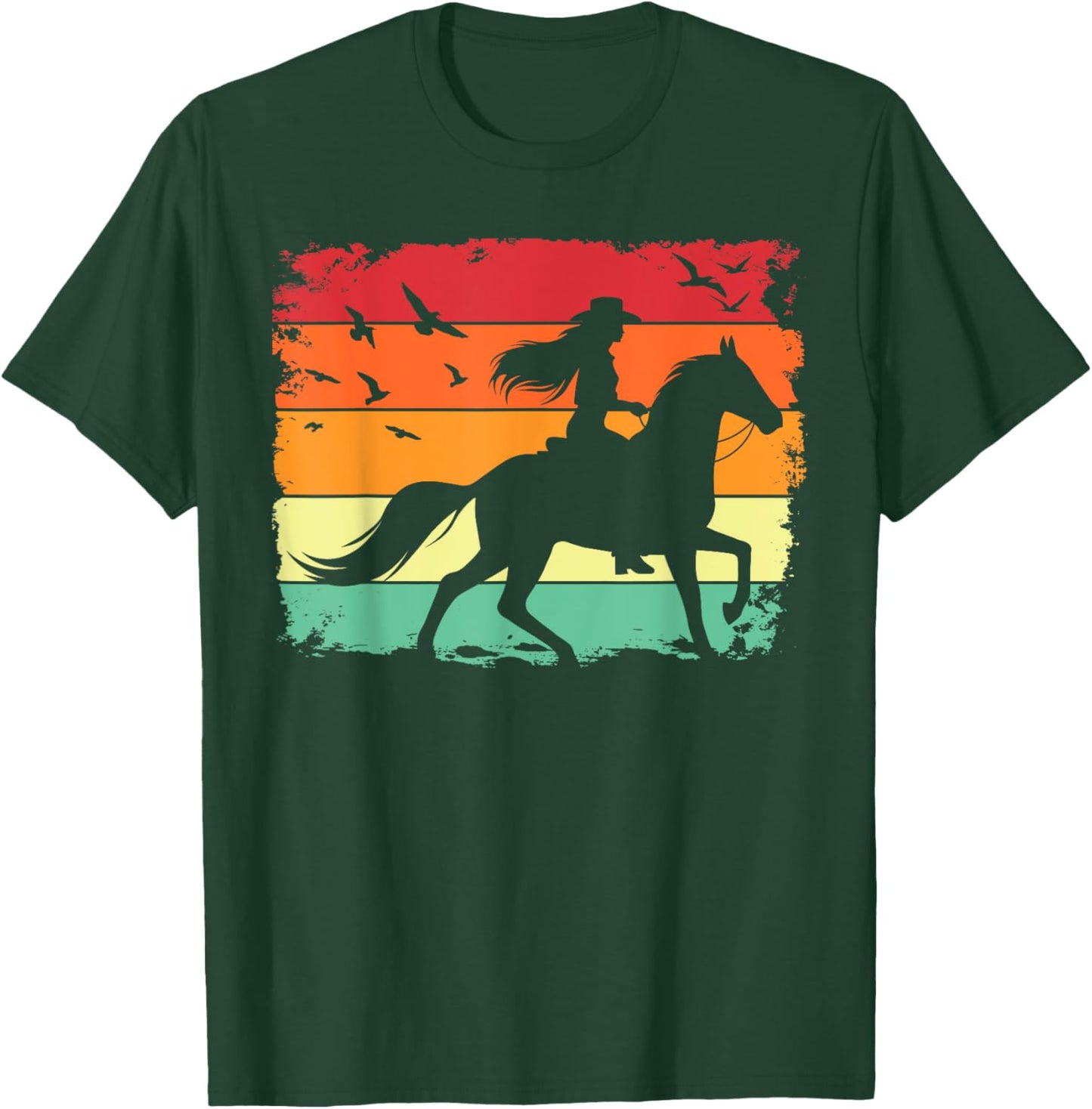 Western Cowgirl Halter Horse Retro Sunset Vintage Style T-Shirt - T-Shirt | Forest
