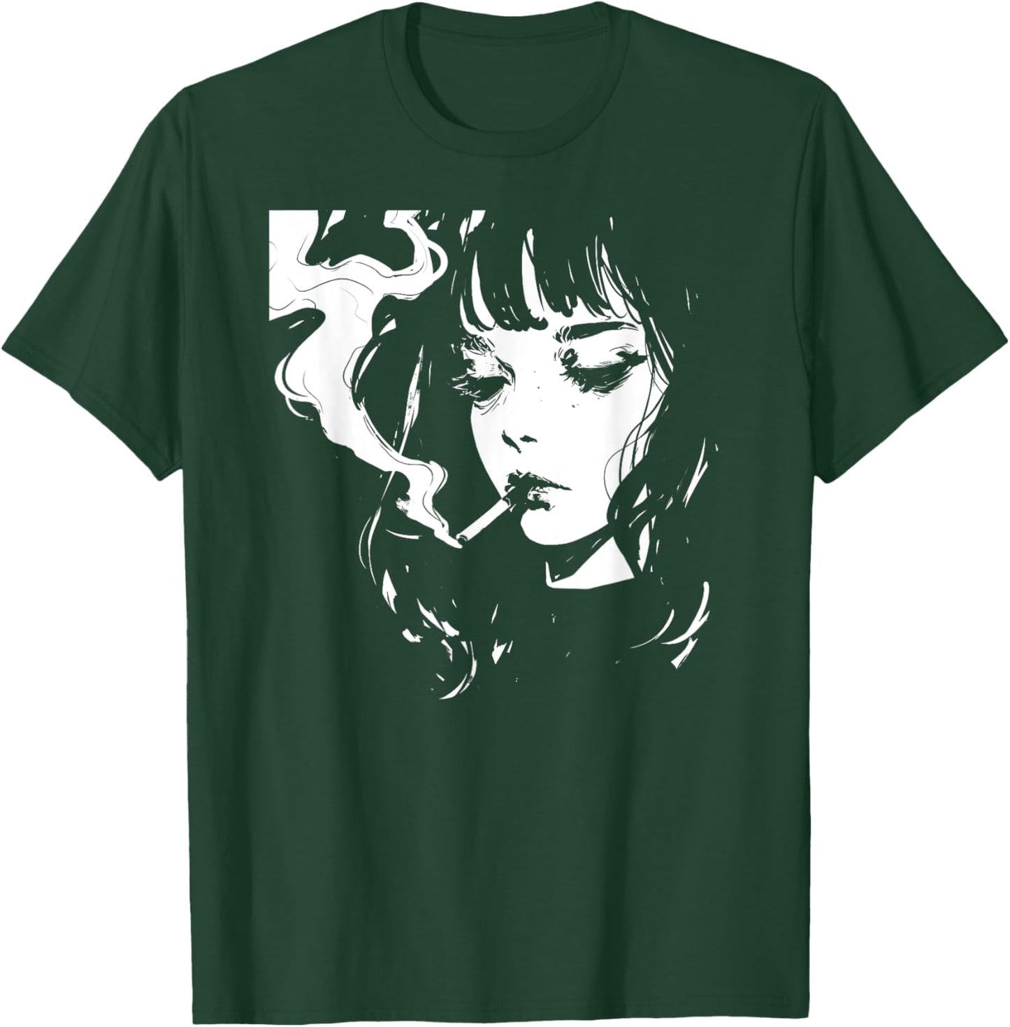 Soft Grunge Kawaii Anime Girl Smoking Waifu Otaku Japanese T-Shirt - T-Shirt | Forest