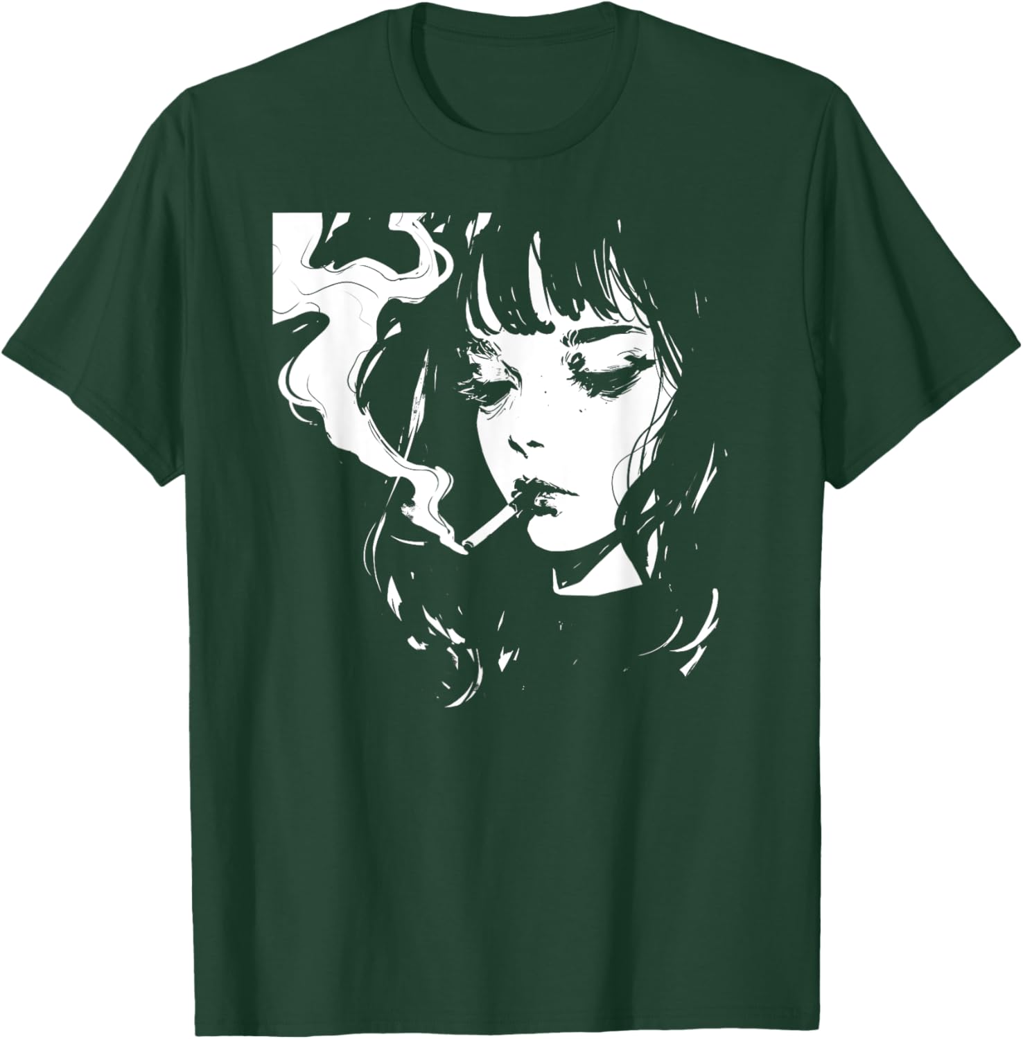 Soft Grunge Kawaii Anime Girl Smoking Waifu Otaku Japanese T-Shirt - T-Shirt | Forest