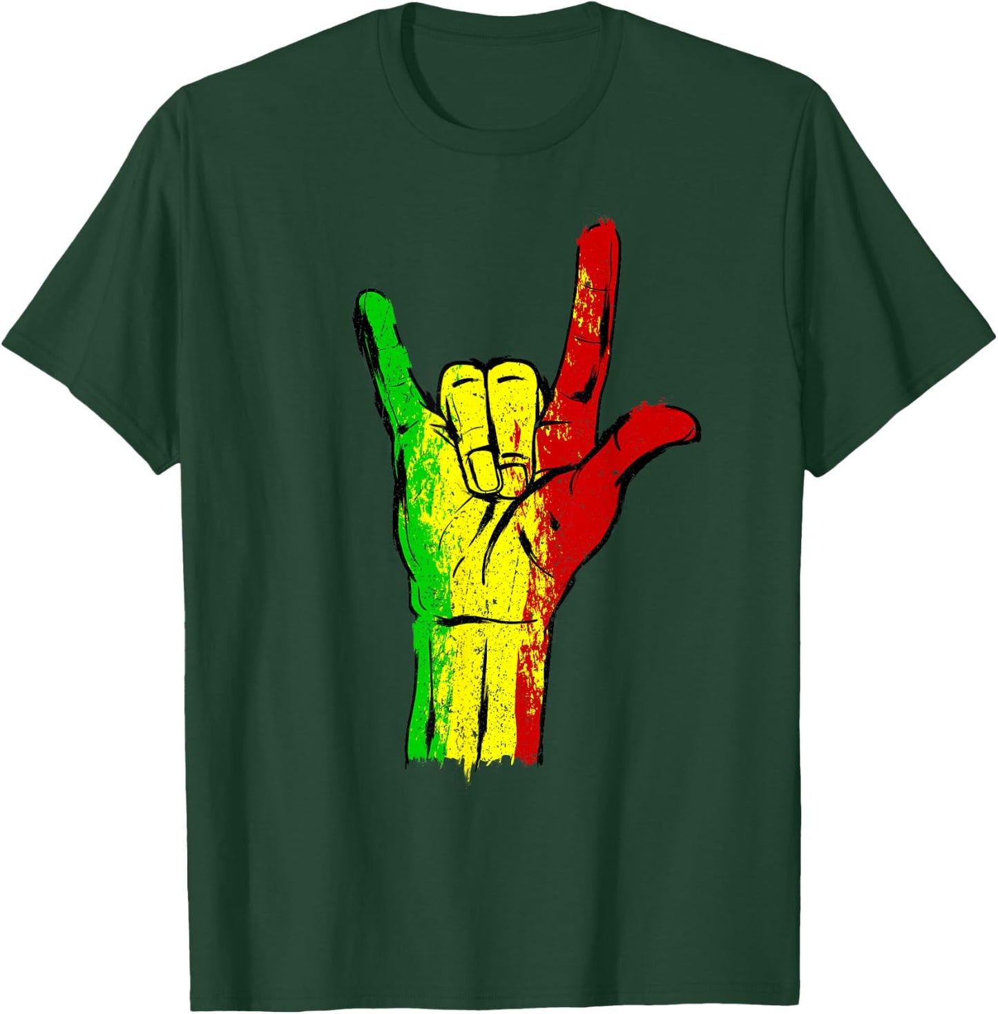 I love you in ASL with Reggae Rastafari Colors T-Shirt - T-Shirt | Forest