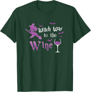 Witch Way to The Wine Halloween Witch Drinking Costume T-Shirt - T-Shirt | Forest