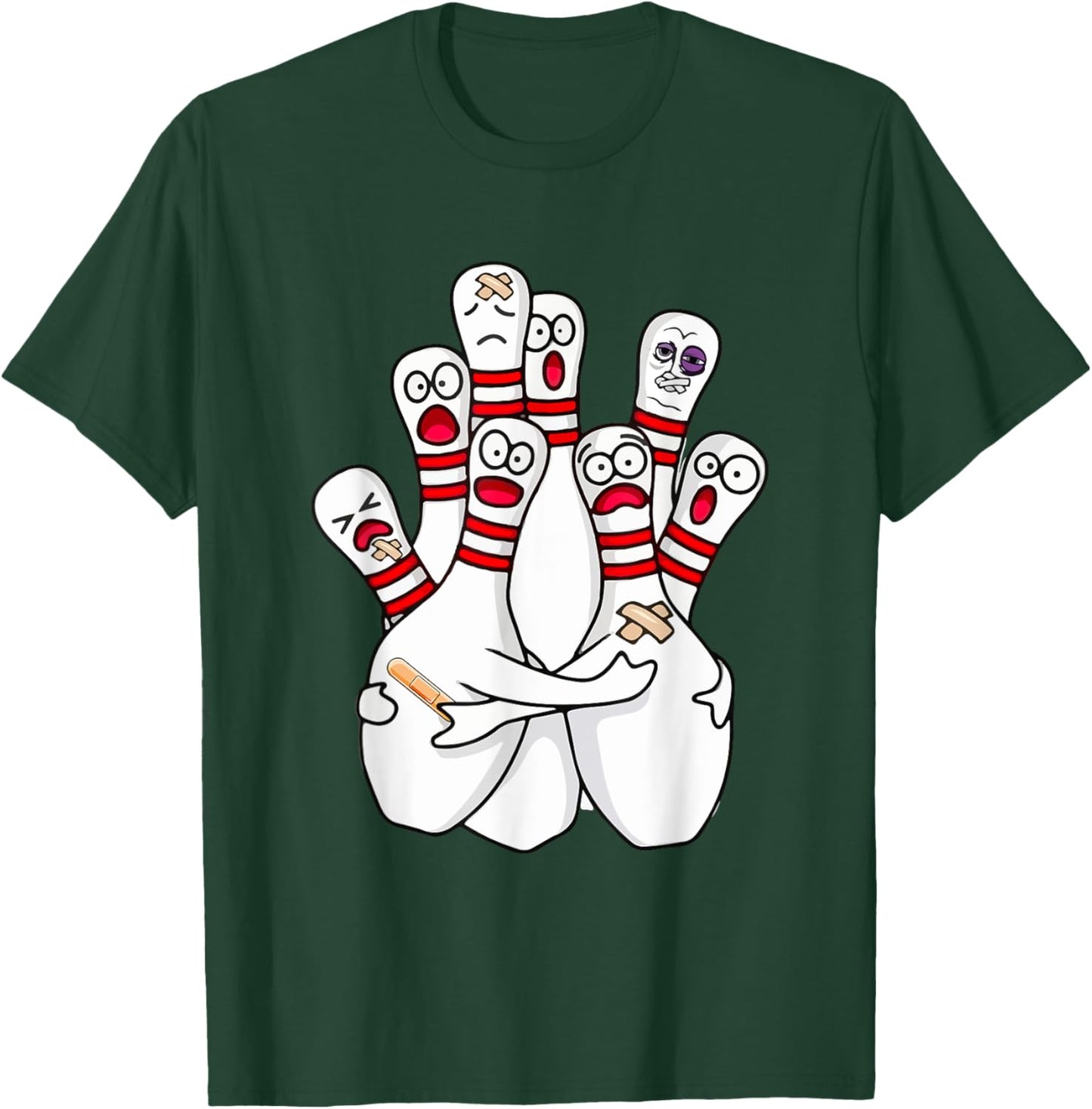 Cartoon Bowling Scared Bowling Pins Funny Sport Bowler T-Shirt - T-Shirt | Forest