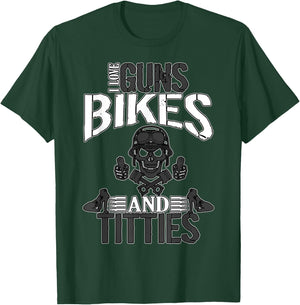 I Love Guns Bikes & Titties Gift Women Ride Pride T-Shirt - T-Shirt | Forest