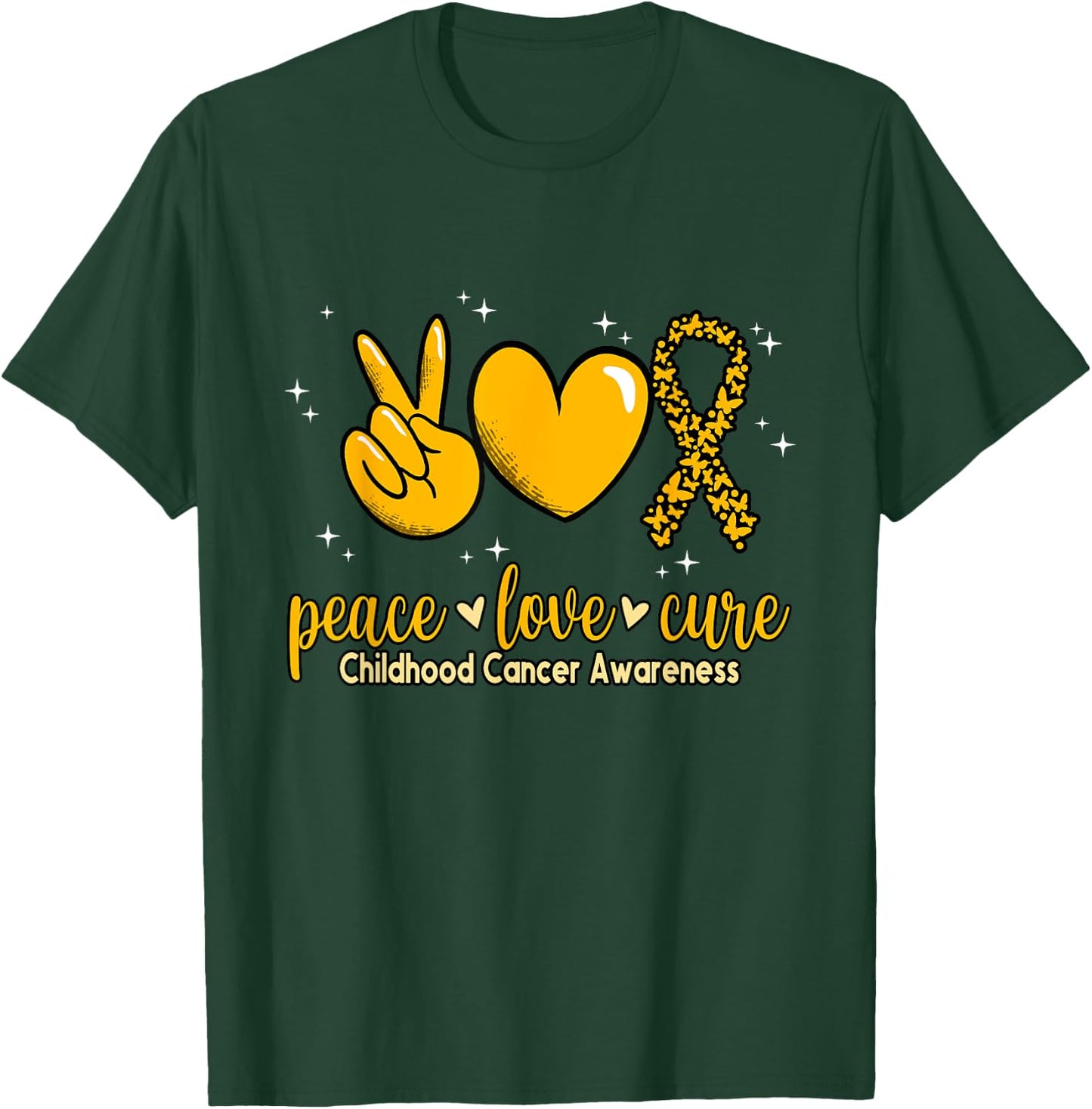 Childhood Cancer Awareness Peace Love Cure Childhood Cancer T-Shirt - T-Shirt | Forest