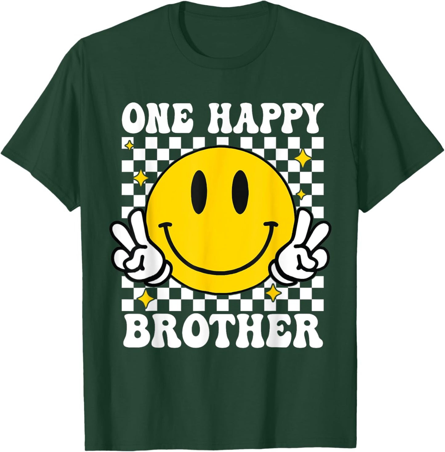 One Happy Dude Brother happy face 1st Birthday Family T-Shirt - T-Shirt | Forest
