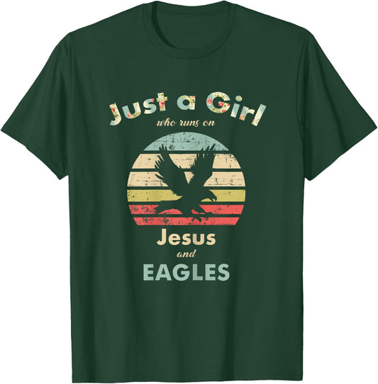Just A Girl Who Runs on Jesus and Eagles Retro Eagle T-Shirt - T-Shirt | Forest