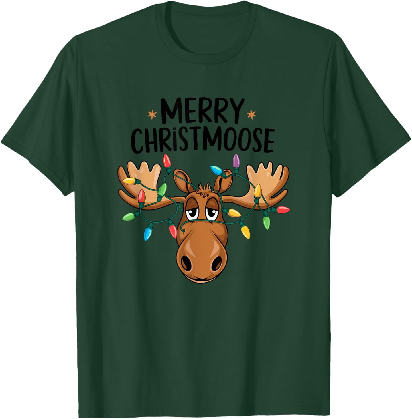Merry Christmoose Sweet moose with Christmas lights T-Shirt - T-Shirt | Forest
