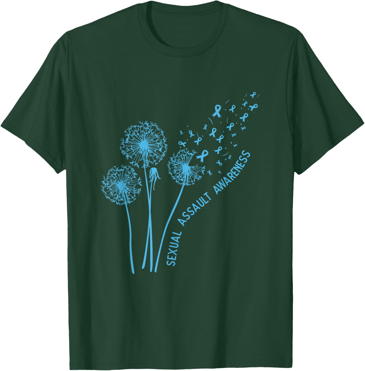 April Sexual Assault Awareness Month Teal Dandelion Ribbons T-Shirt - T-Shirt | Forest