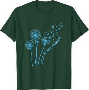 April Sexual Assault Awareness Month Teal Dandelion Ribbons T-Shirt - T-Shirt | Forest
