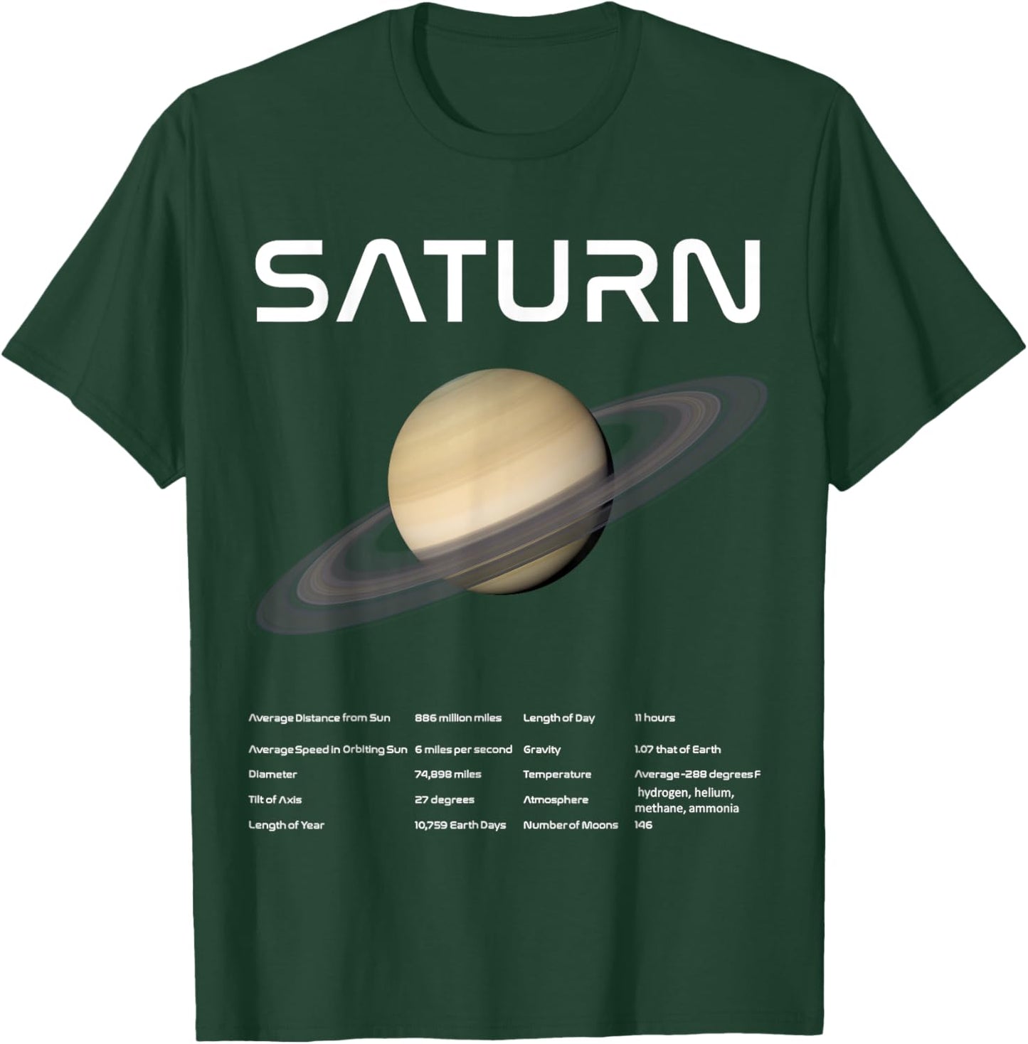 Nerdy Saturn Astronomy Science Planets Solar System Facts Wt T-Shirt - T-Shirt | Forest