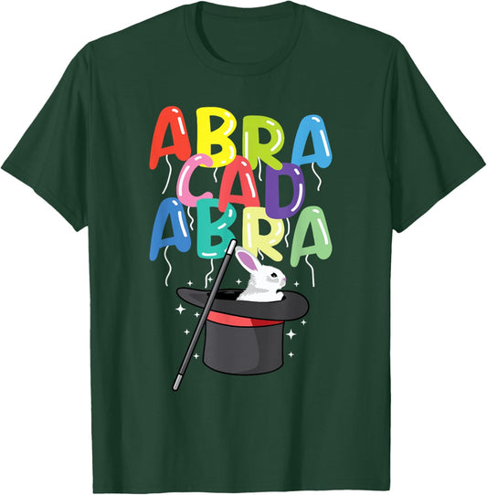 Abracadabra Magician Rabbit In A Hat Magic Wand T-Shirt - T-Shirt | Forest