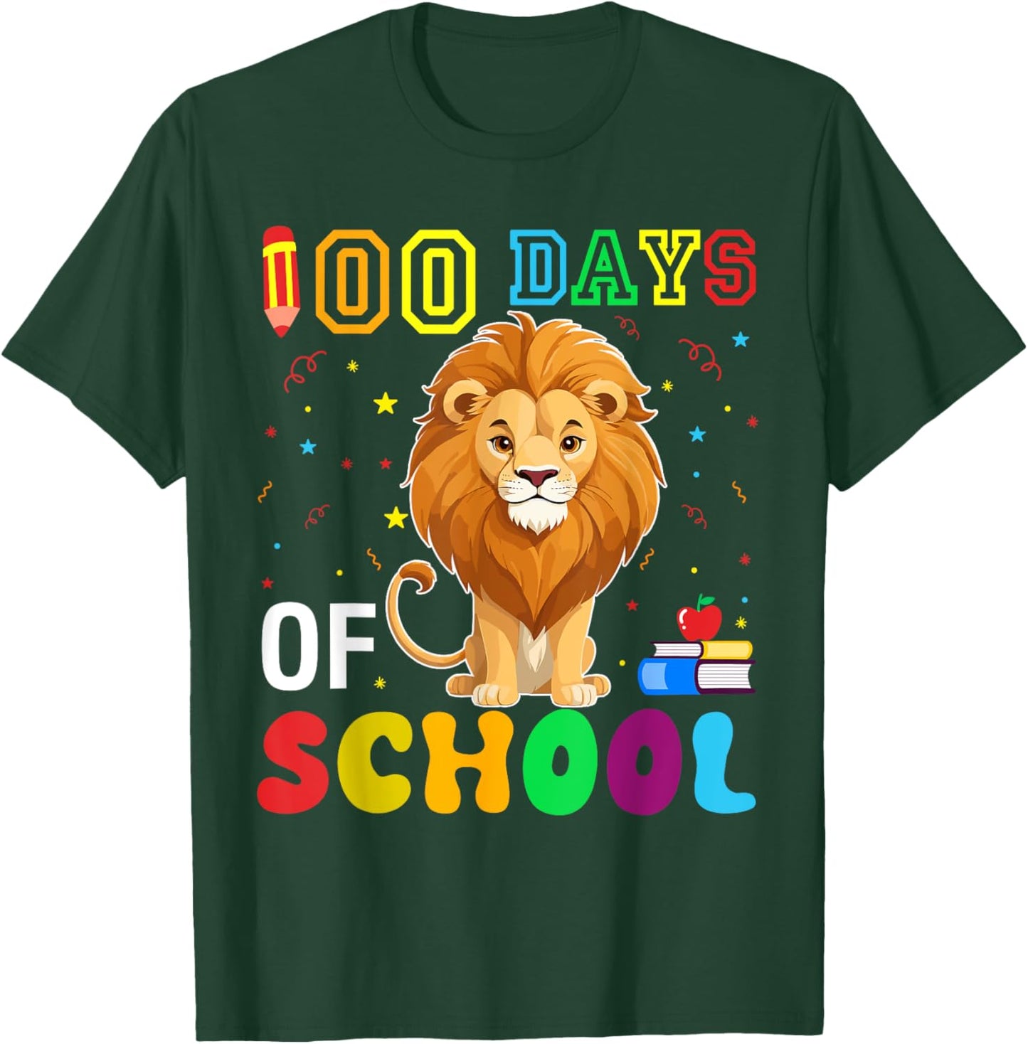 Funny Lion Lover Boys Girls 100 Days of School T-Shirt - T-Shirt | Forest