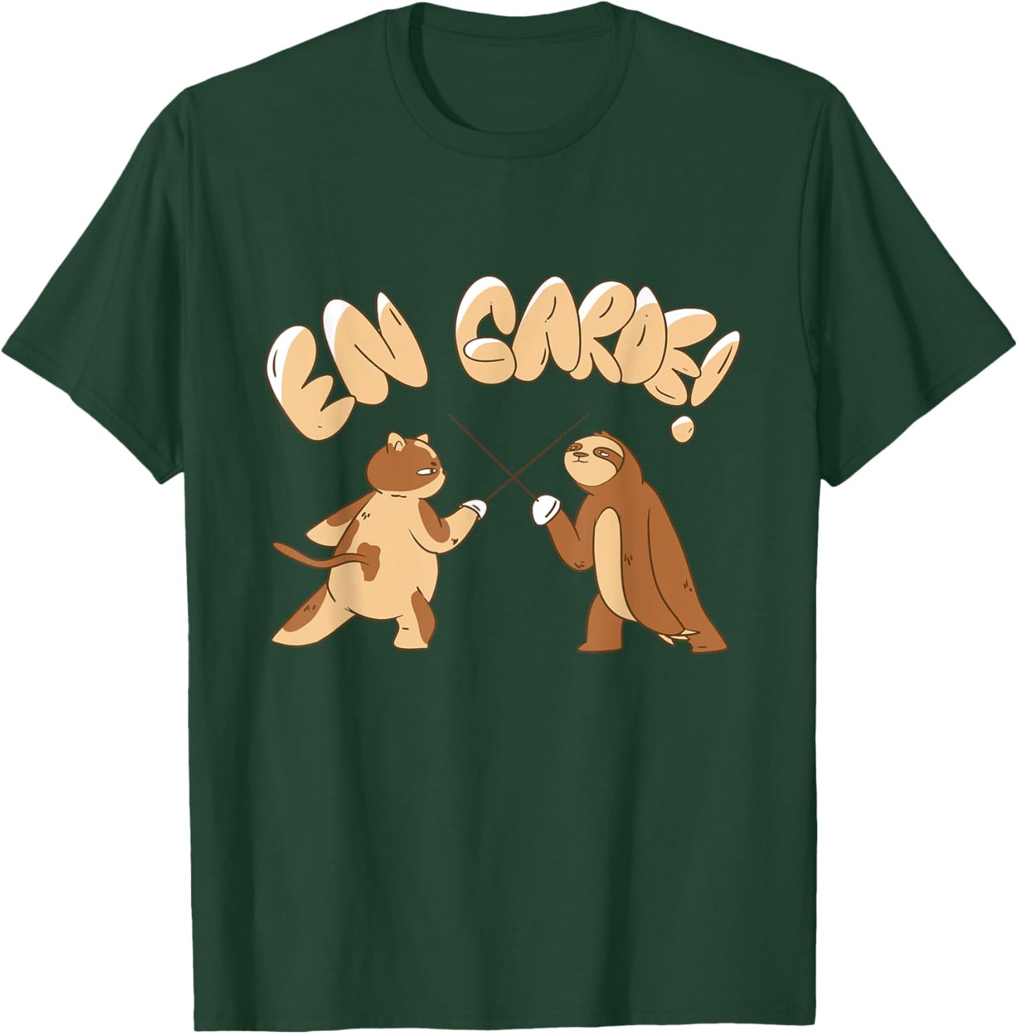 Funny Fencing En Garde Sloth Cat Epee Sabre Sword Fencer Women Girls Kids T-Shirt - T-Shirt | Forest