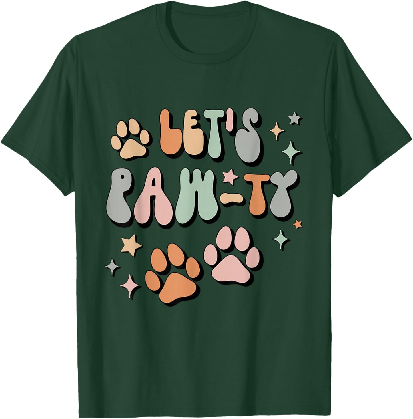 Let's Pawty Birthday Party Retro Dog Mom Dog Dad T-Shirt - T-Shirt | Forest