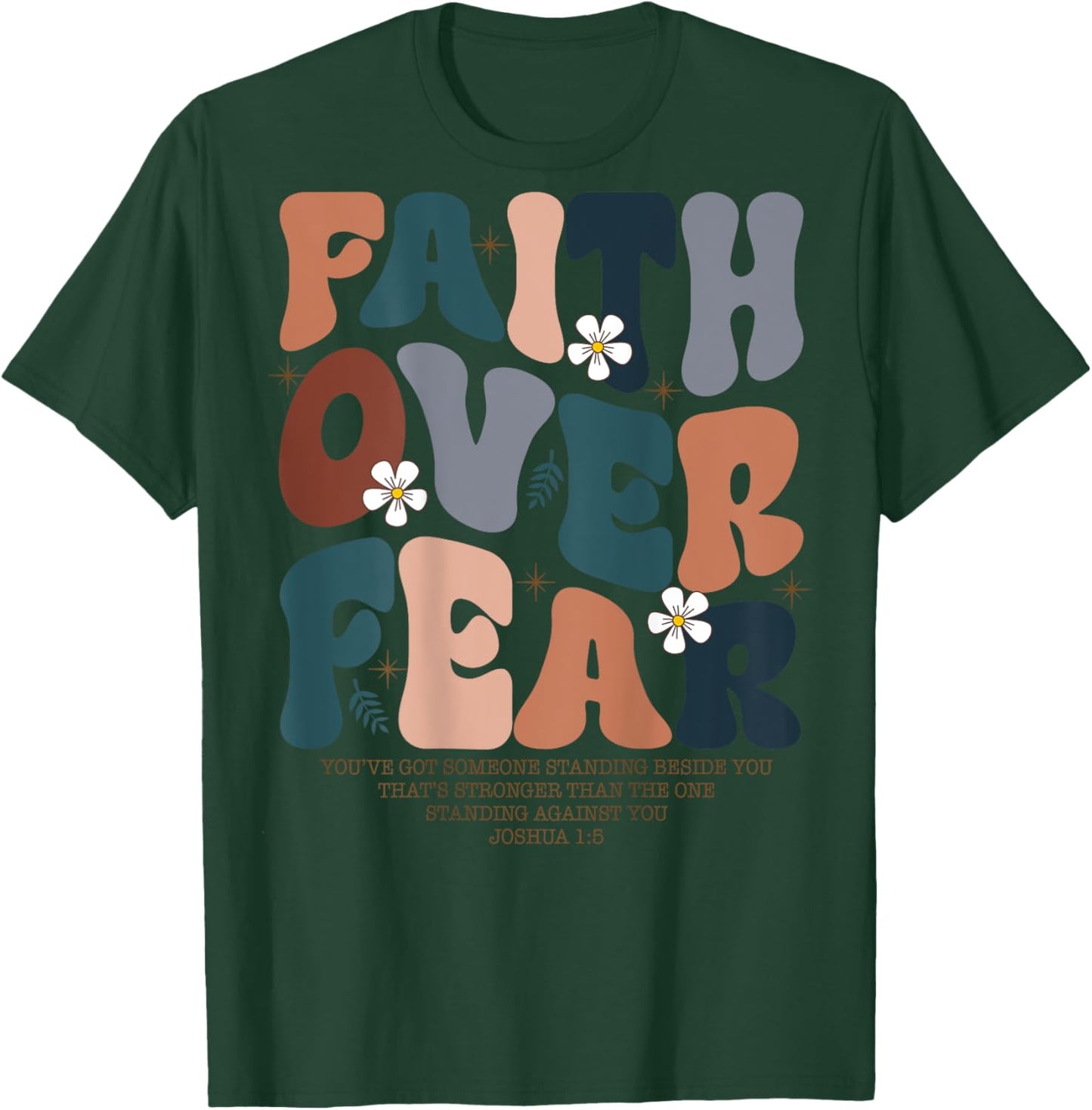 Christian Women Girls Kids Jesus Religious Faith Over Fear T-Shirt - T-Shirt | Forest