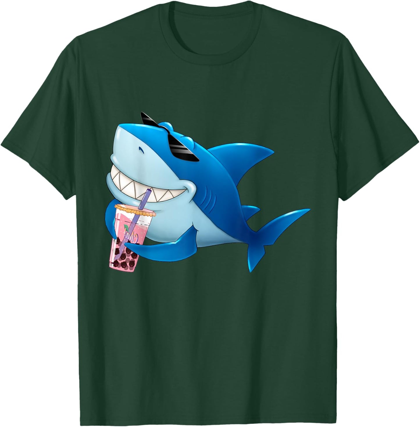 Cute Shark Drinking Bubble Boba Tea Boy Men T-Shirt - T-Shirt | Forest