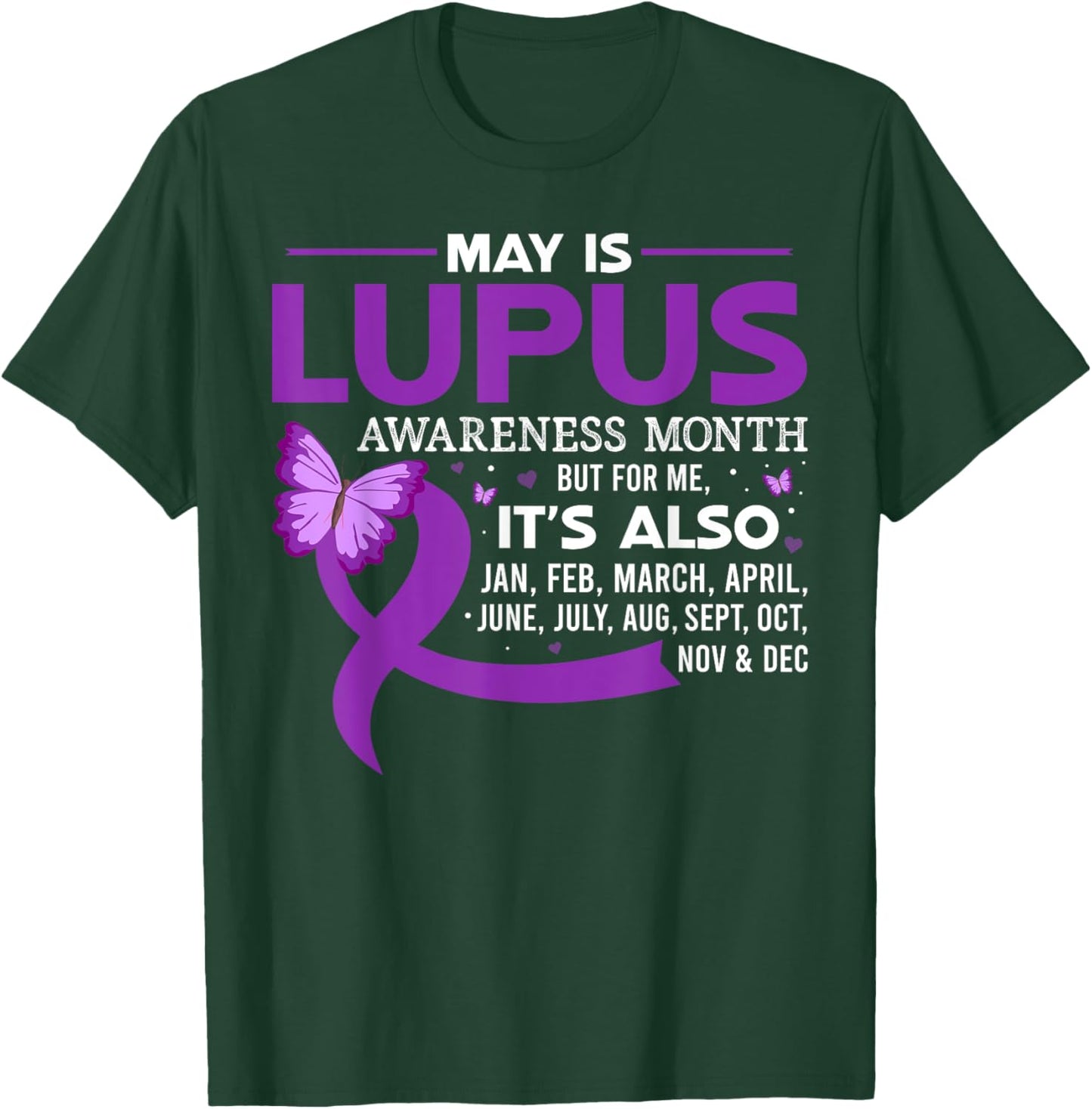 May is Lupus Awareness Month Butterfly Purple Ribbon Support T-Shirt - T-Shirt | Forest
