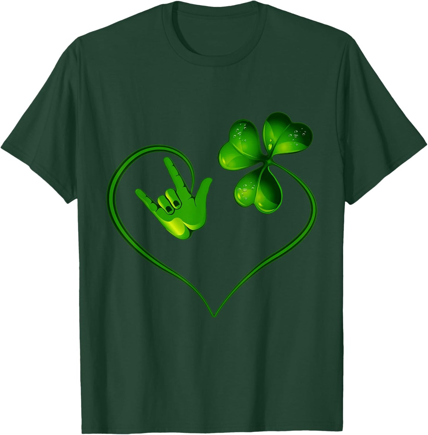 St Patricks Day I Love You ASL Sign Language Green Shamrock T-Shirt - T-Shirt | Forest