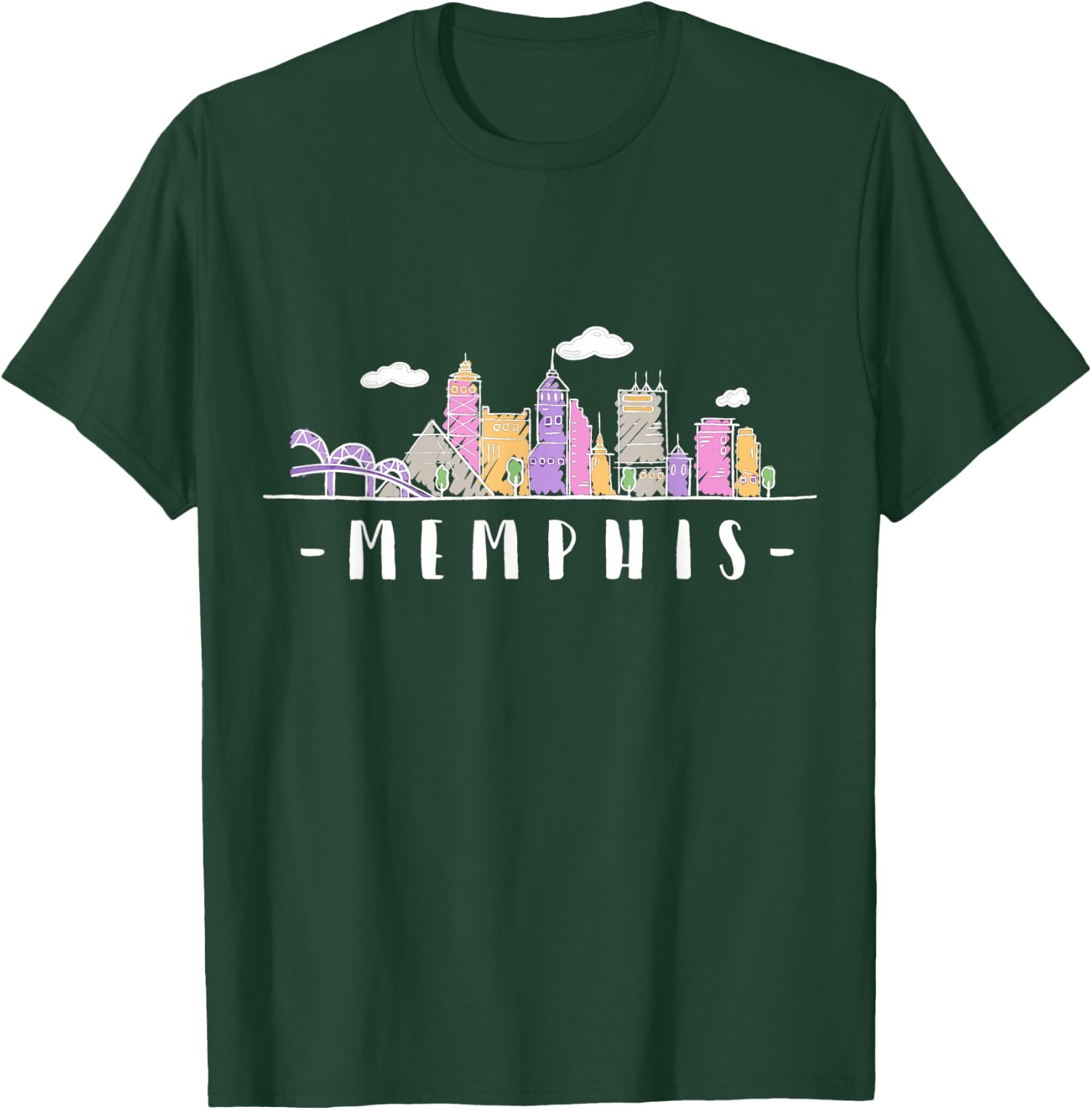 Memphis Skyline Tennessee Watercolour Souvenir Gift T-Shirt - T-Shirt | Forest