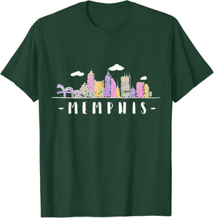 Memphis Skyline Tennessee Watercolour Souvenir Gift T-Shirt - T-Shirt | Forest
