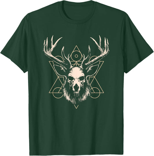 Unholy Deer Skull Design with Occult Symbols T-Shirt - T-Shirt | Forest