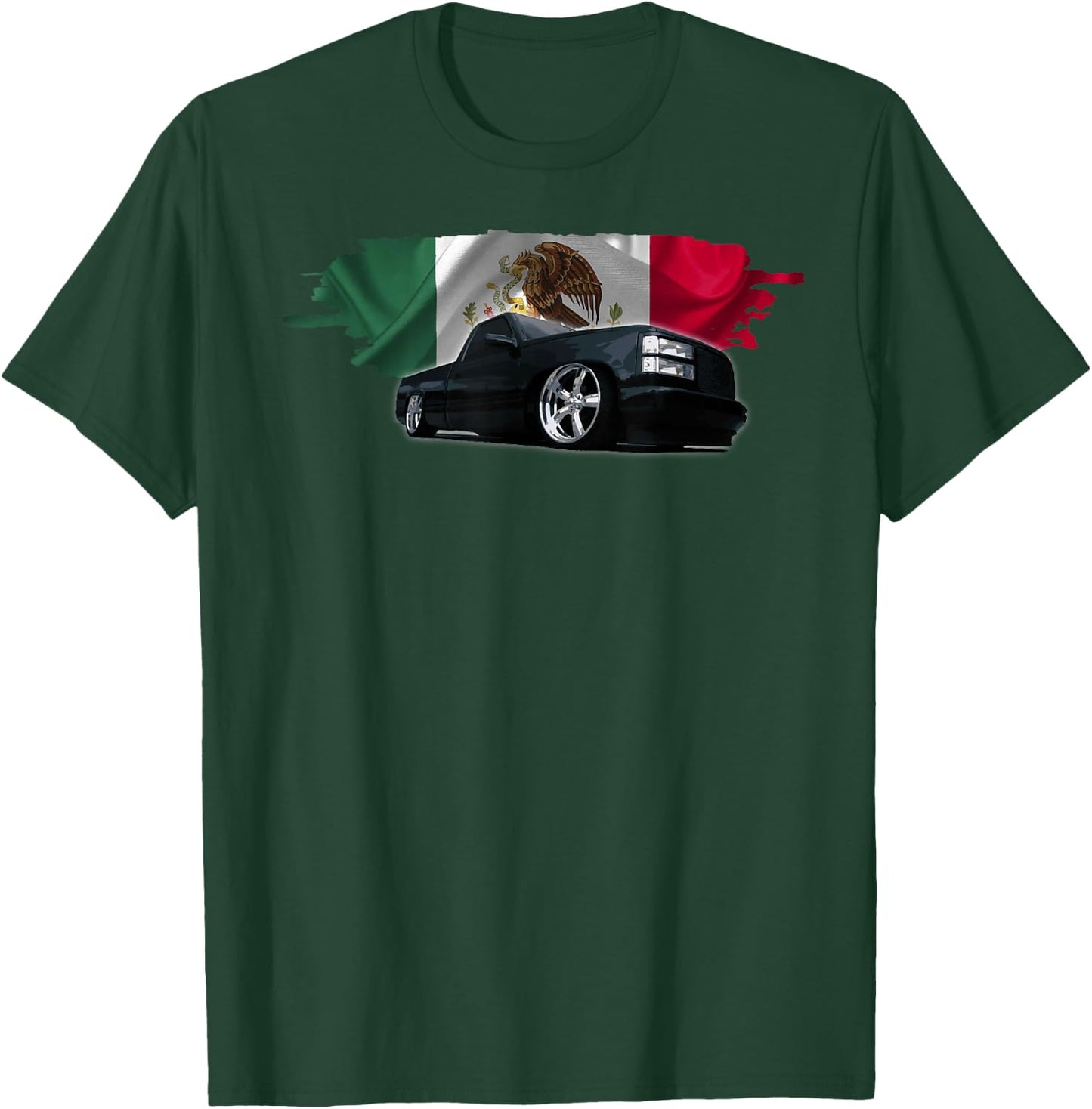 Trokiando OBS Truck slammed low Mexican Flag Colors T-Shirt - T-Shirt | Forest