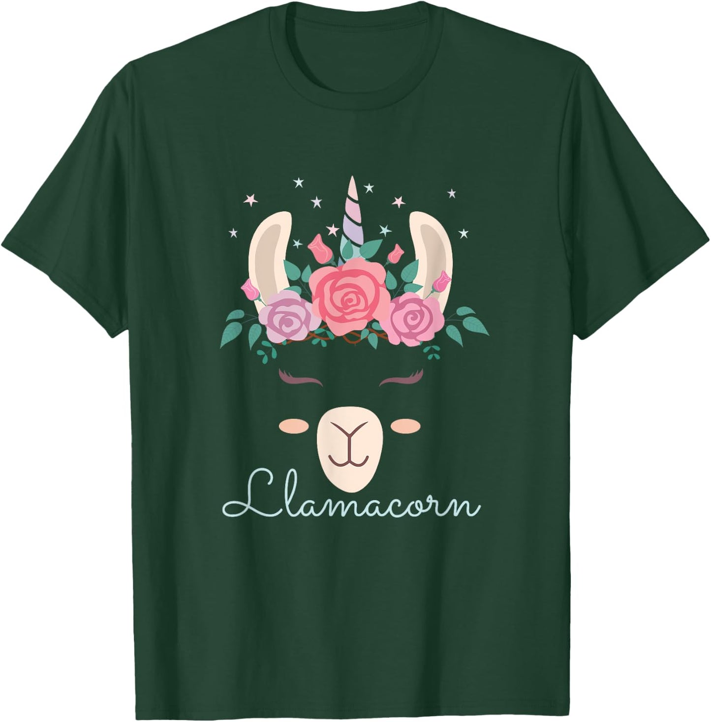 Cute Flowers Lamacorn Llama Unicorn Kawaii Flowers Llama T-Shirt - T-Shirt | Forest