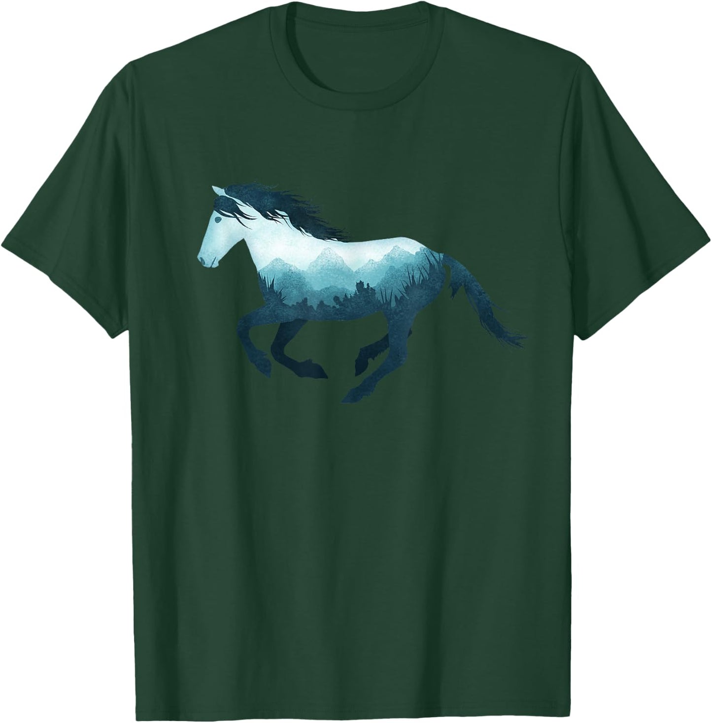 Wild Horse Mustang Equine Double Exposure Wildlife Animal T-Shirt - T-Shirt | Forest