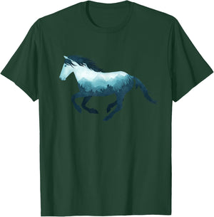 Wild Horse Mustang Equine Double Exposure Wildlife Animal T-Shirt - T-Shirt | Forest