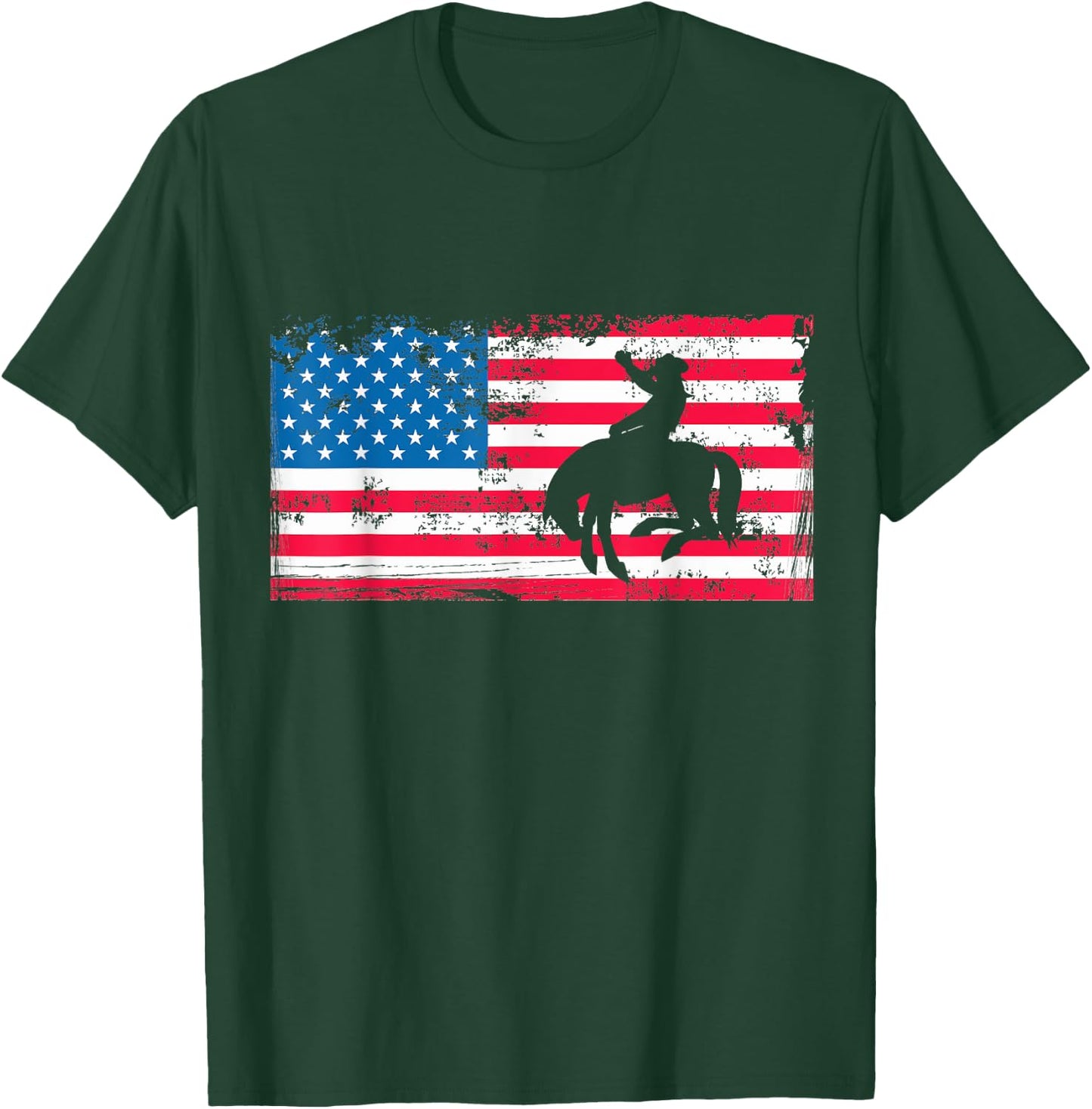 Retro American Flag Rodeo Bronc Horse Riding Cowboy Cowgirl T-Shirt - T-Shirt | Forest