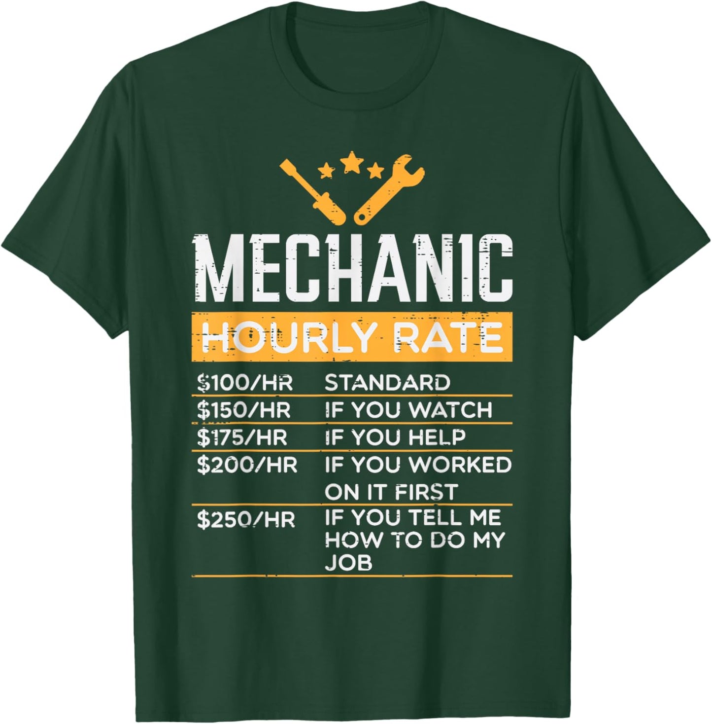 Mechanic Hourly Rate Funny Labor Rates Men Women Kids Boys T-Shirt - T-Shirt | Forest