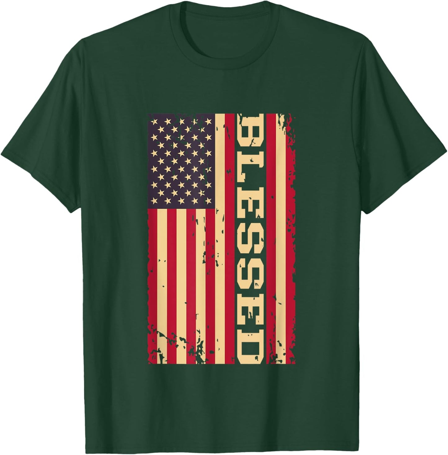 Blessed Christian Religious USA American Flag T-Shirt - T-Shirt | Forest