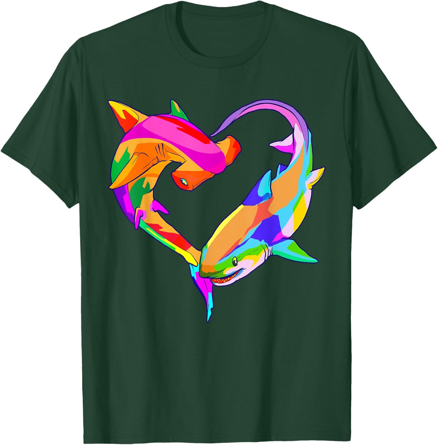 Love Heart Shark Valentine's Day I Love Sharks Colorful T-Shirt - T-Shirt | Forest