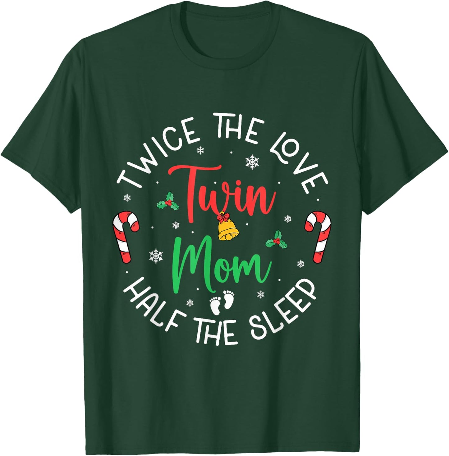 Twice The Love Twin Mom Pregnancy Expecting Christmas Party T-Shirt - T-Shirt | Forest