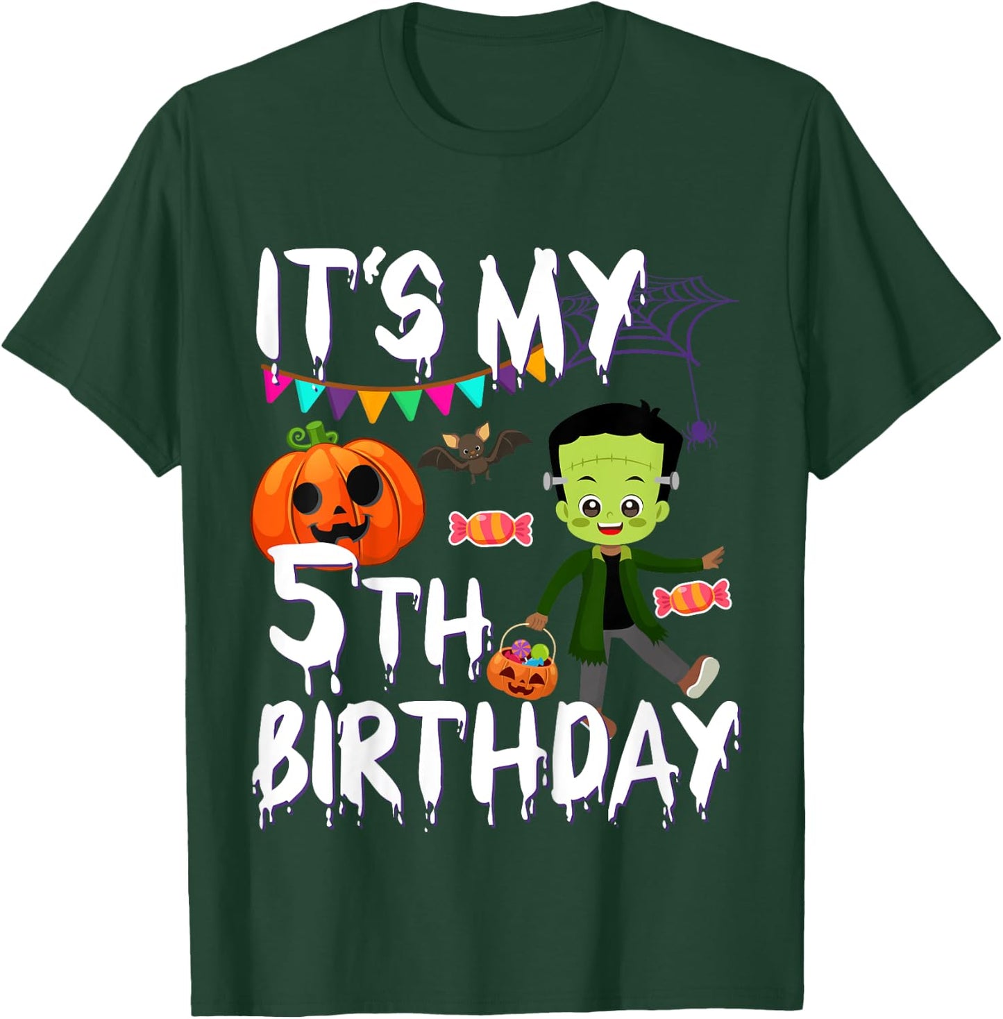 Kids 5th Birthday Monster Pumpkin Halloween Costume T-Shirt - T-Shirt | Forest