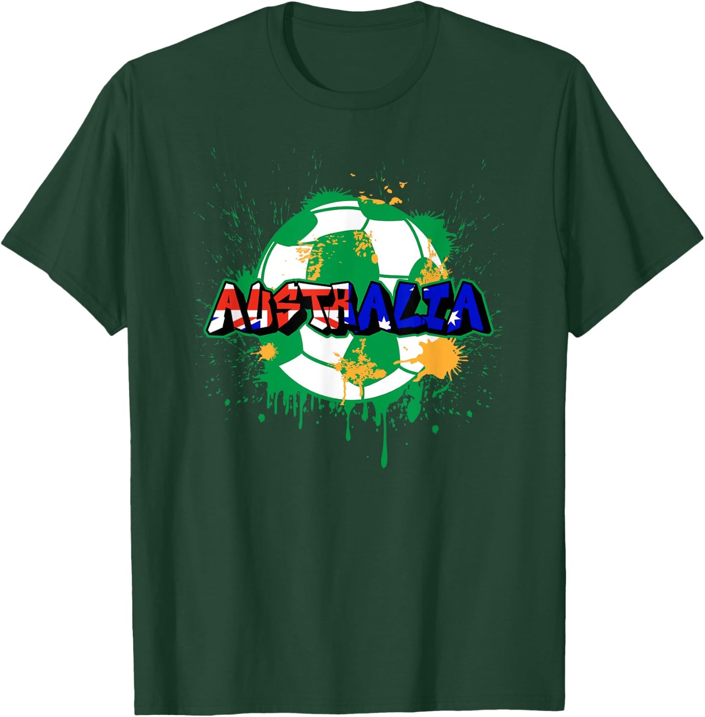 Australia Soccer Street Art Splatter Australian Flag T-Shirt - T-Shirt | Forest