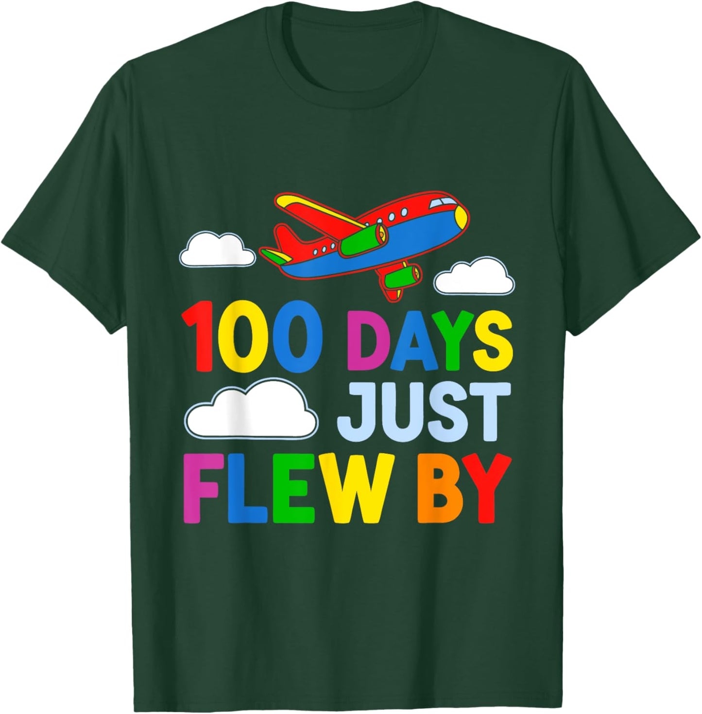 100 Days Just Flew By Airplane 100th Day Of School Kids Teen T-Shirt - T-Shirt | Forest