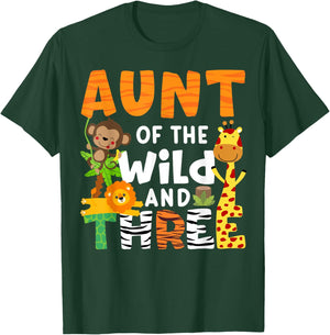 Aunt Of The Wild and Three Zoo Theme Party Safari Jungle T-Shirt - T-Shirt | Forest