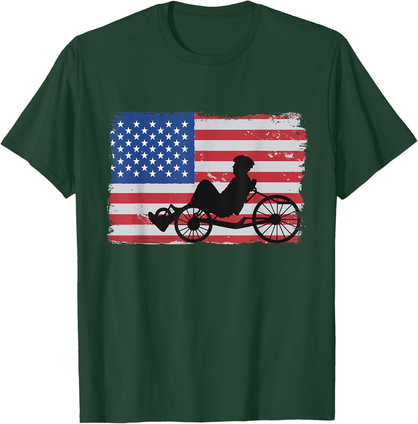 US American Flag 4th Of July Cyclist Recumbent Bicycle T-Shirt - T-Shirt | Forest