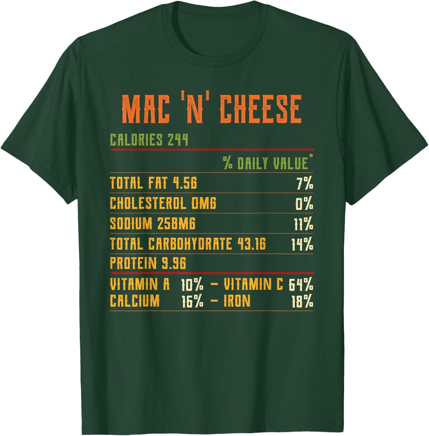 Mac and Cheese Nutrition Facts Thanksgiving 2021 Retro Food T-Shirt - T-Shirt | Forest