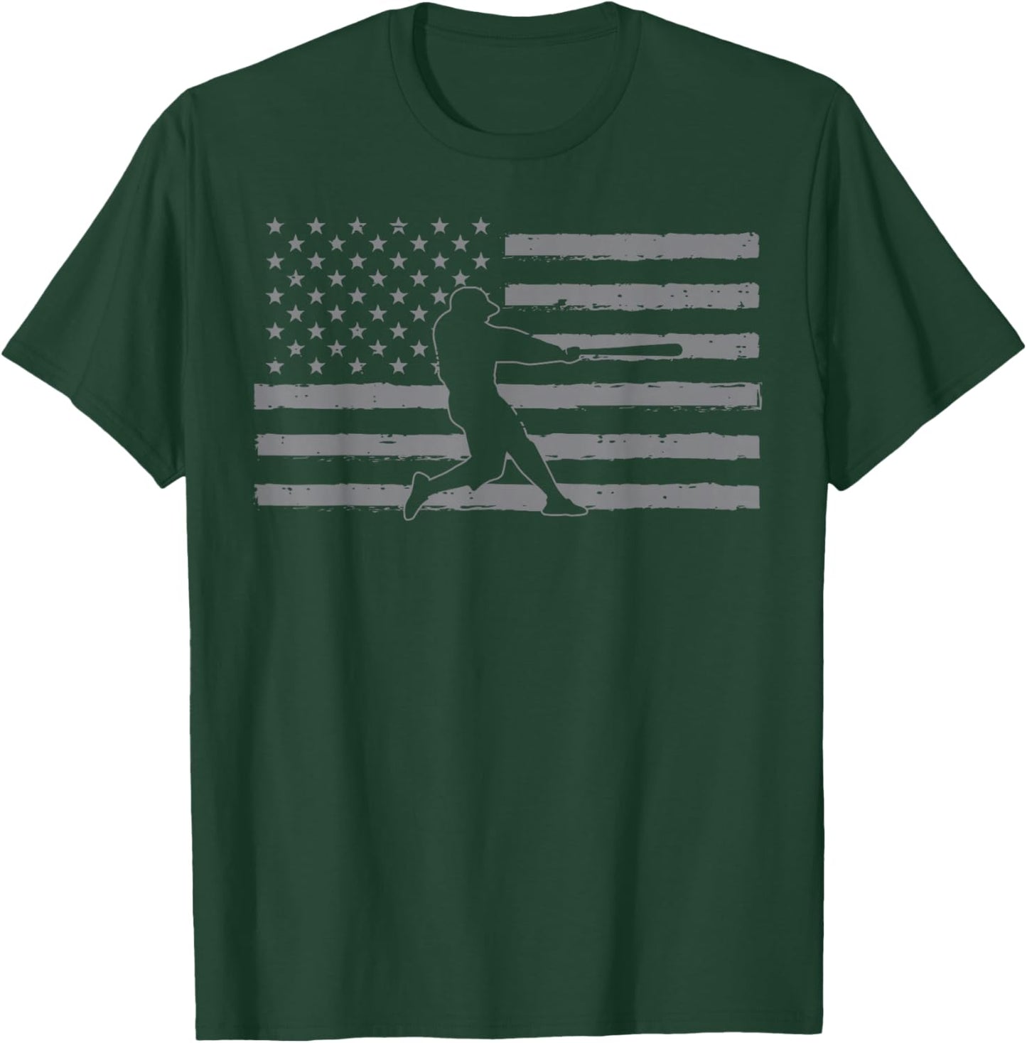 Baseball Batter American Flag USA Patriotic Men Women Kids T-Shirt - T-Shirt | Forest