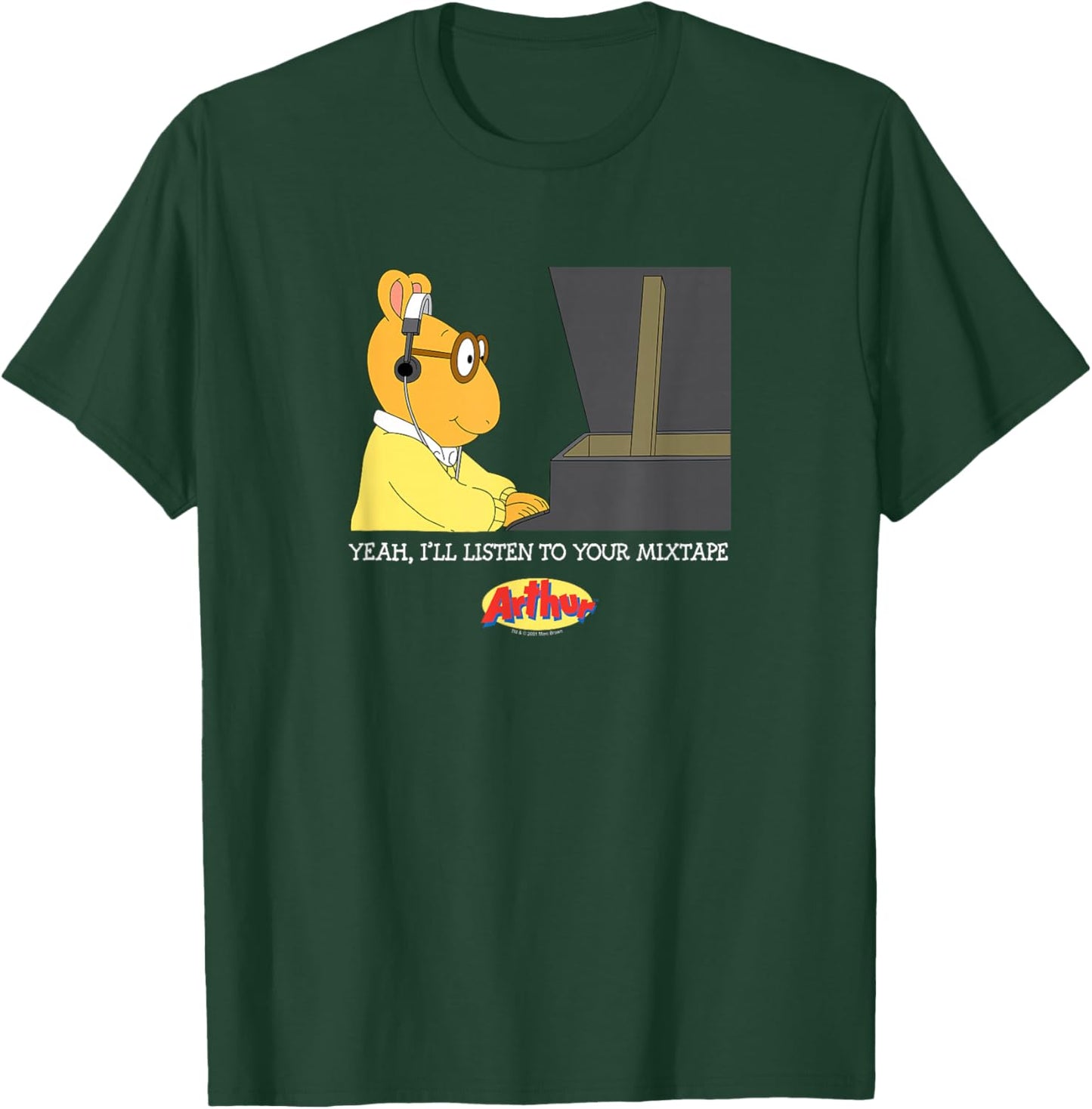 Arthur Adults Black Cartoon , Small, Short Sleeve, , Modern Lightweight, Music, Dance, Casual T-Shirt - T-Shirt | Forest
