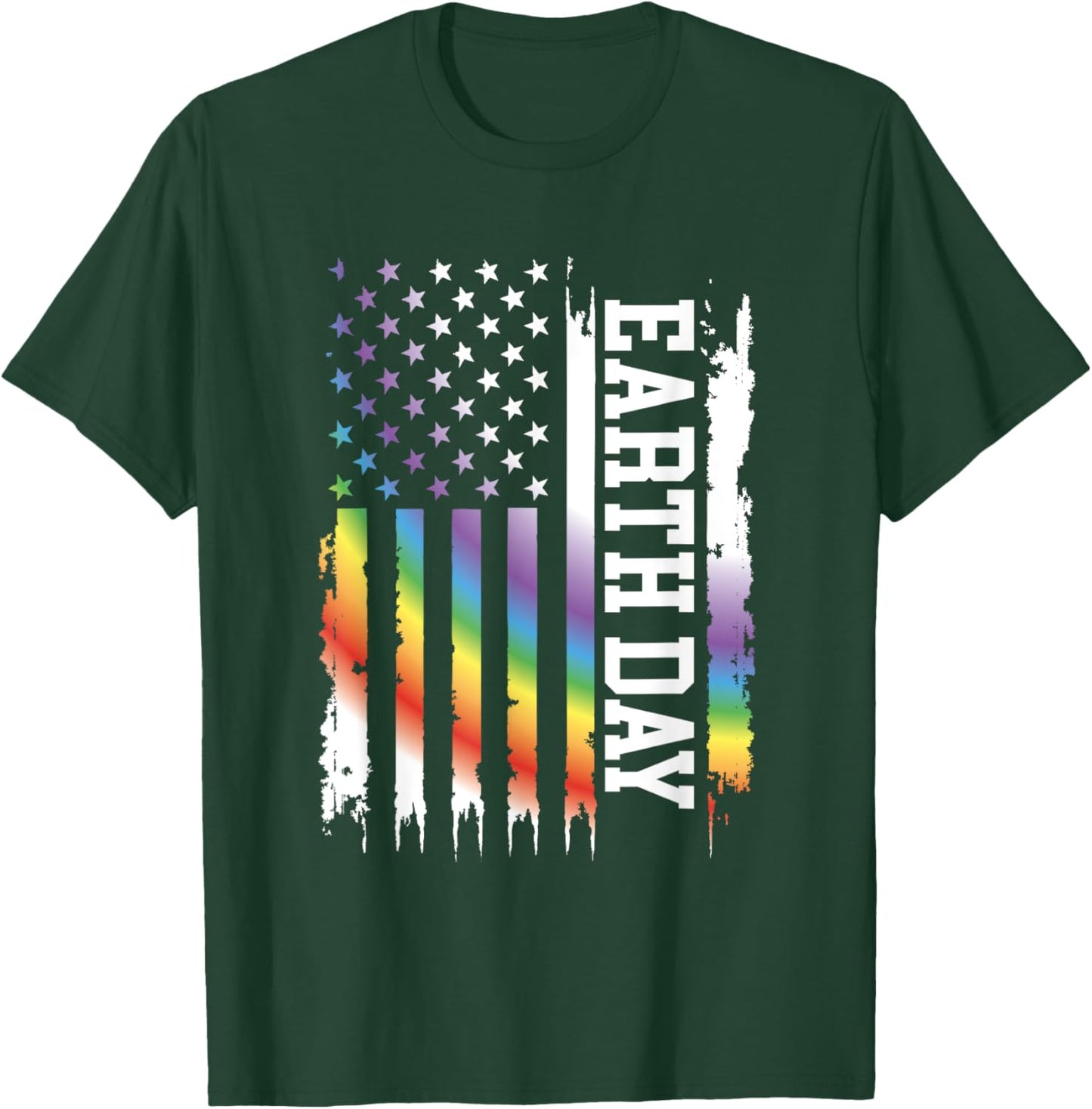 Earth Day United States Distressed Rainbow w US Flag T-Shirt - T-Shirt | Forest