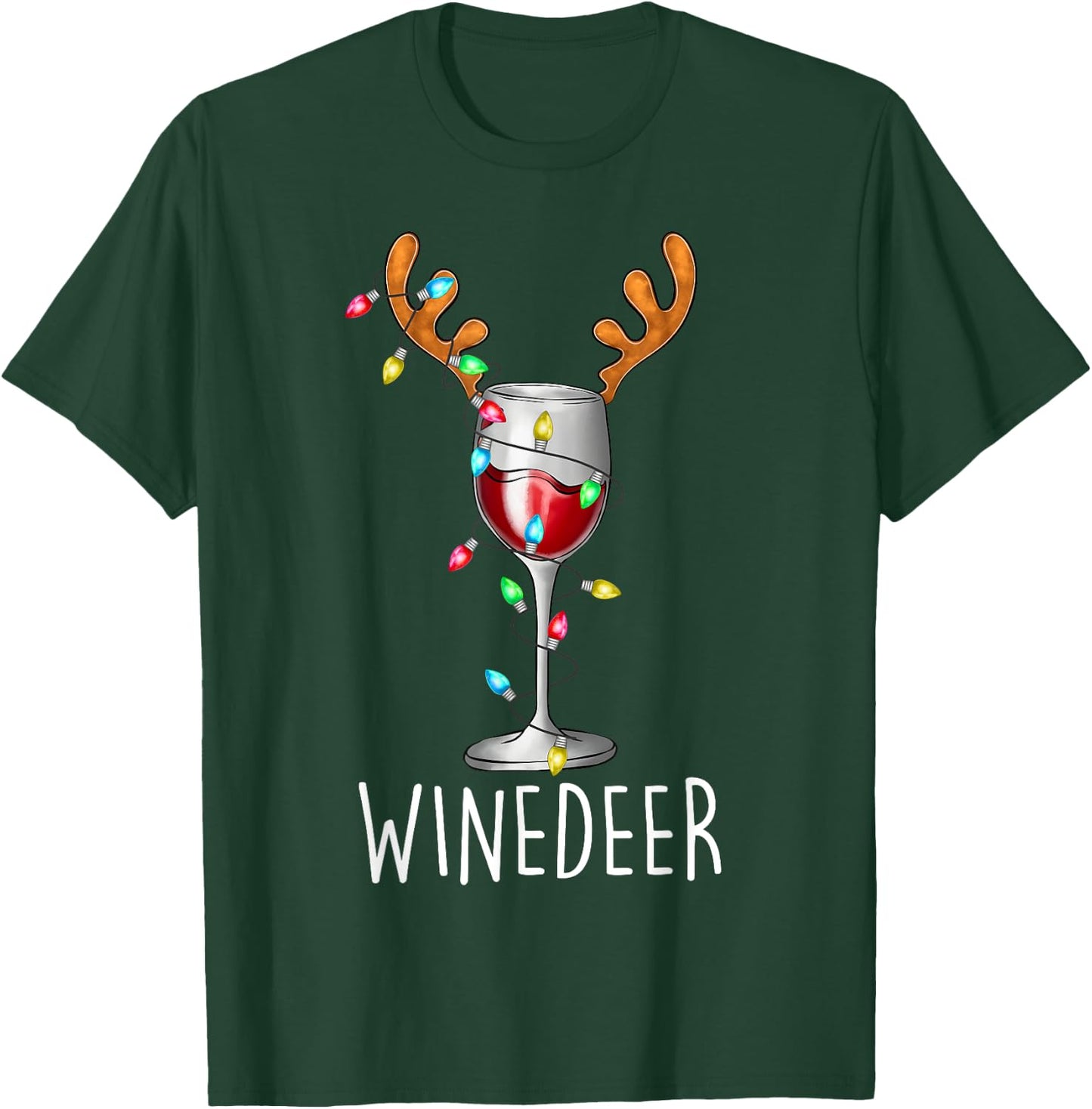 Winedeer Reinbeer Santa Hat Reindeer Couple Xmas Matching T-Shirt - T-Shirt | Forest
