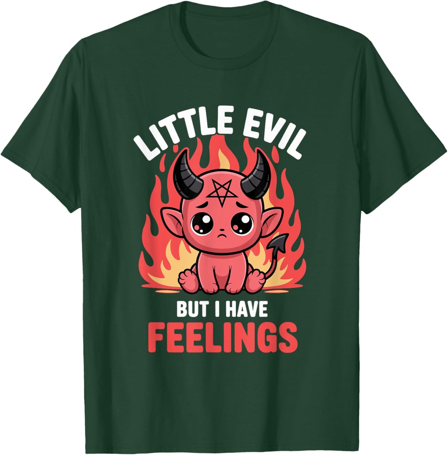 Cute Little Devil with Feelings Kawaii Fire Humor T-Shirt - T-Shirt | Forest